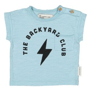 Camiseta manga corta bebé y niños algodón turquesa frase "THE BACKYARD CLUB" Piupiuchick