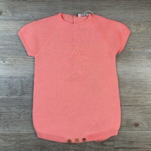 Pelele bebé punto manga corta rosa chicle estrella Wedoble