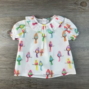 Camisa bebé manga corta cuello volante estampado periquitos Paloma de la O