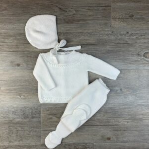 Conjunto bebé polaina jersey y capota punto blanco Paloma de la O